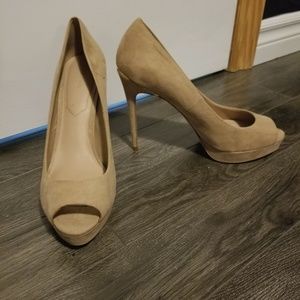 Nude open toe heels